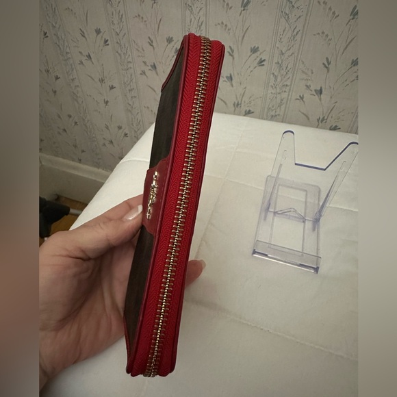 Coach Brown Monogram with Red Trim Wallet - Picture 5 of 16